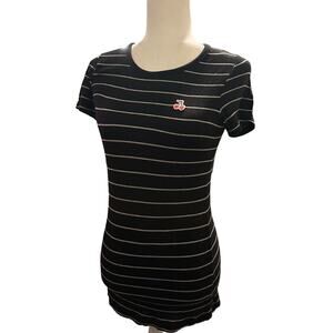 Sundry Black/Gray Stripe Waffle Knit Dress with Cherry Appliqué, Size Small NWT